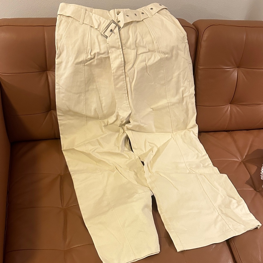 Cider Cream High-Waist Belted Chinos
